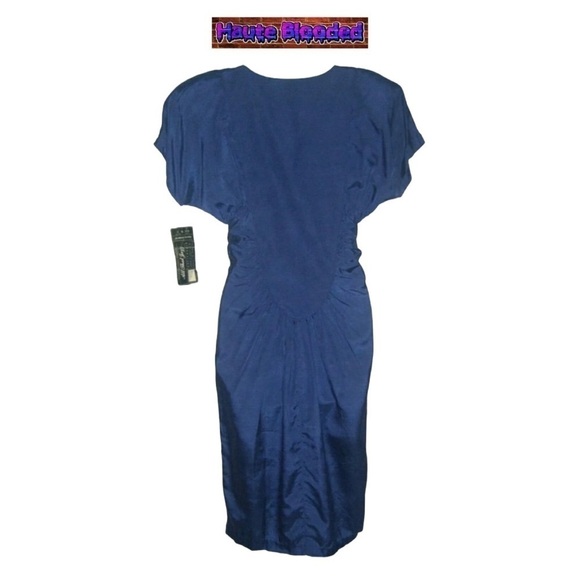 Vintage 80's 90's All That Jazz Blue Dress Satin Deadstock Dynasty Pleated S VTG - Picture 3 of 9